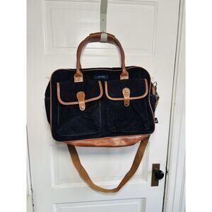Vintage Nautica Corduroy Navy Tan Overnight Carry On Duffle Bag Luggage Tote EUC
